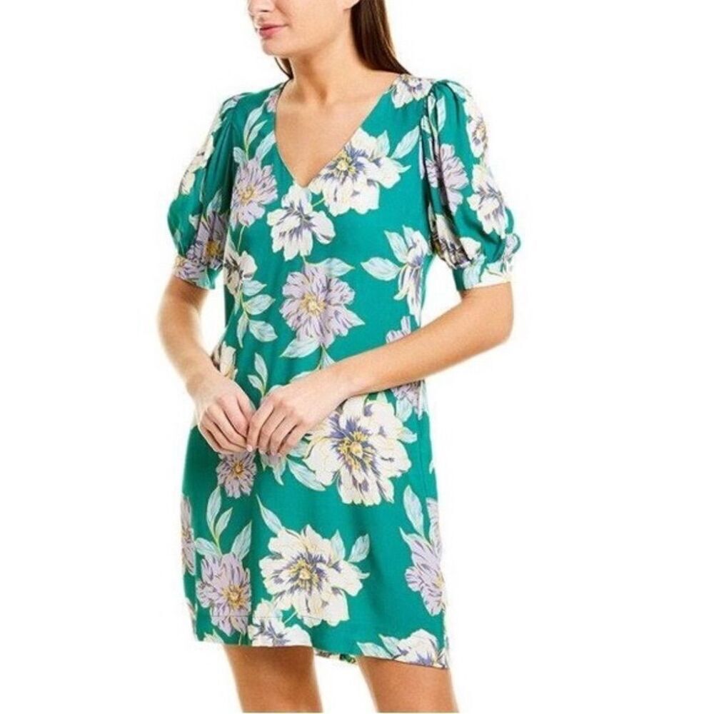 Yumi Kim Women's XS Green Floral V-Neck Dress Casual